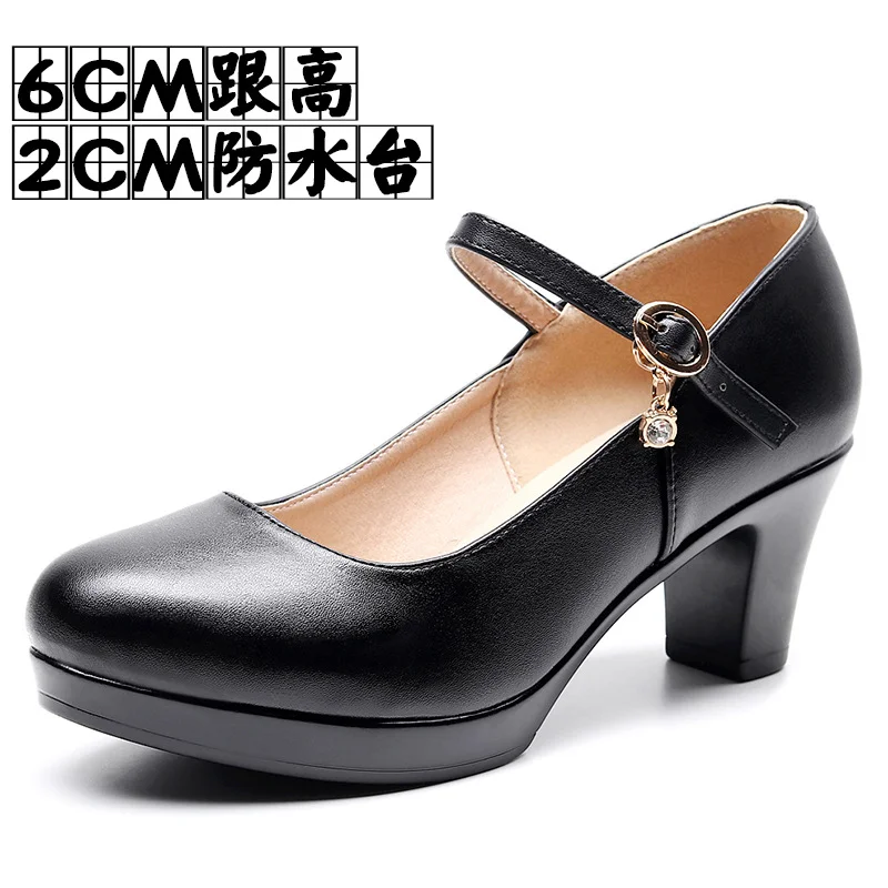 Breakj Breakj Head Buckle Waterproof Table 8CM High Heel Women's Shoes Thick-Soled Model Show Shoes Coarse Heel Work Shoes Silver Single Shoes