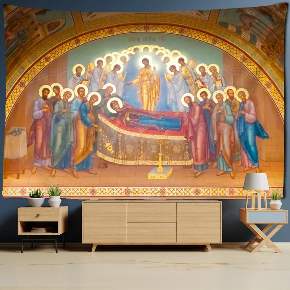 Christ Jesus Tapestry Wall Hanging Artistic Polyester Fabric Cottage Dorm Wall Art Home Decoration Brown Wall Decoration