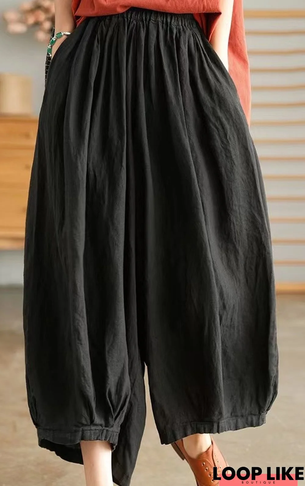 Vintage Plus Size Women Plain Casual Pants