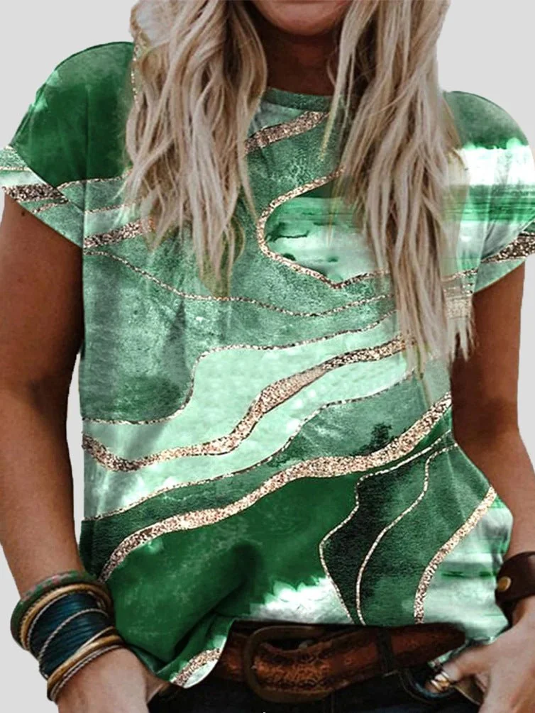 Women'S T-Shirts Abstract Print Crew Neck Short Sleeve T-Shirt
