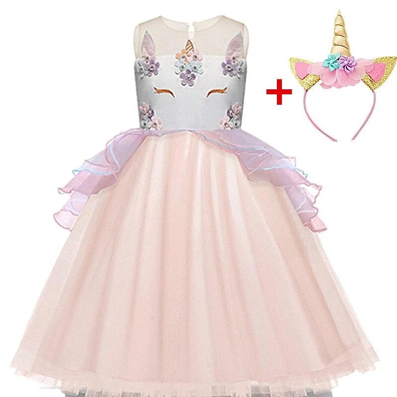 Girls Unicorn Dress Princess Christmas Costume Birthday Party Dress Rainbow New Year Costume Christmas Kids Dresses For Girls