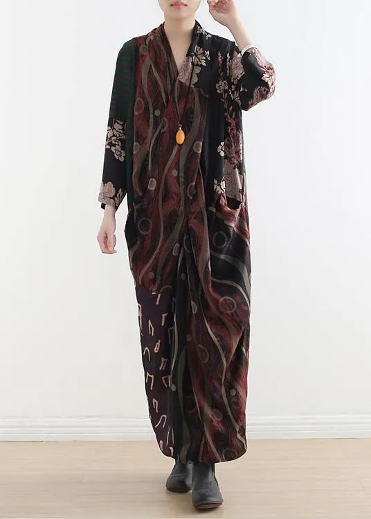 Buy red print chiffon Long Shirts Korea Life v neck patchwork spring Dresses