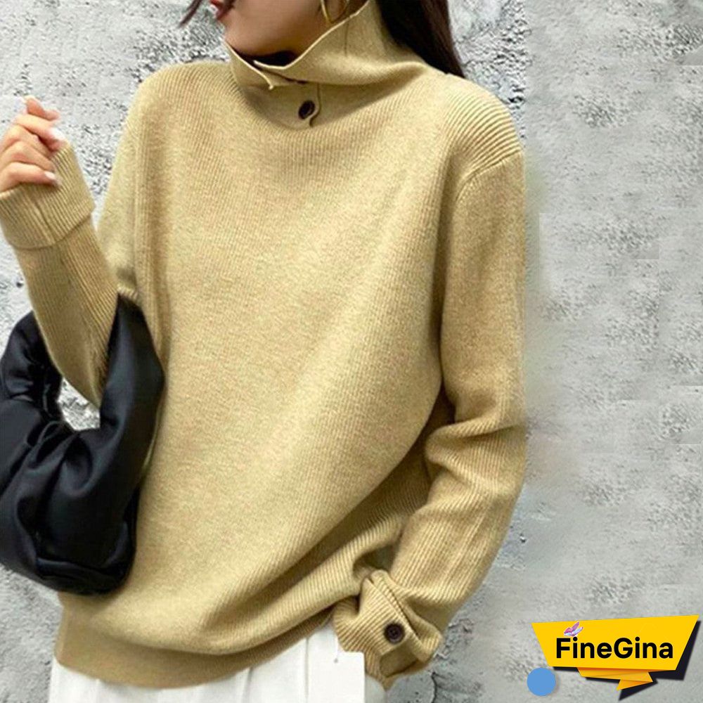 Beige Long Sleeve Plain Sweater