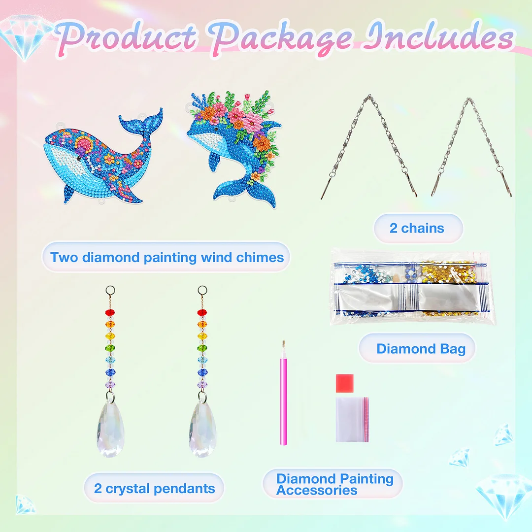 2Pcs Dolphin DIY Double-Sided Diamond Painting Hanging Kits Diamond Painting Suncatcher Craft Kit for Home Garden Wall Decor Gift