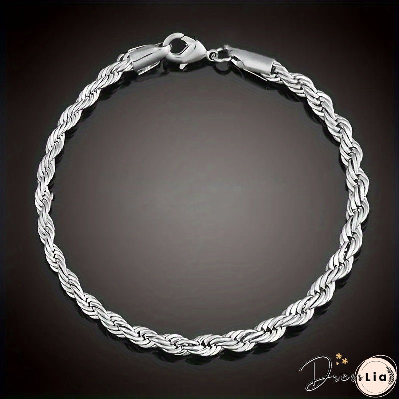2pcs Sterling Silver Necklace Bracelet Set Stylish Unisex Duo Versatile Daily Wear for Him