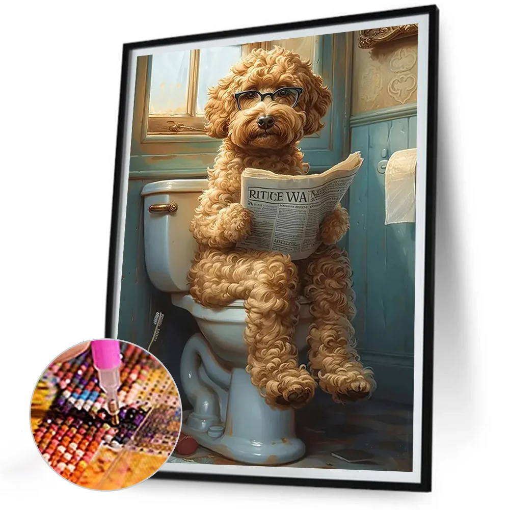 Diamond Painting - Full Round Drill - Puppy Sitting on Toilet(Canvas|30*40cm)