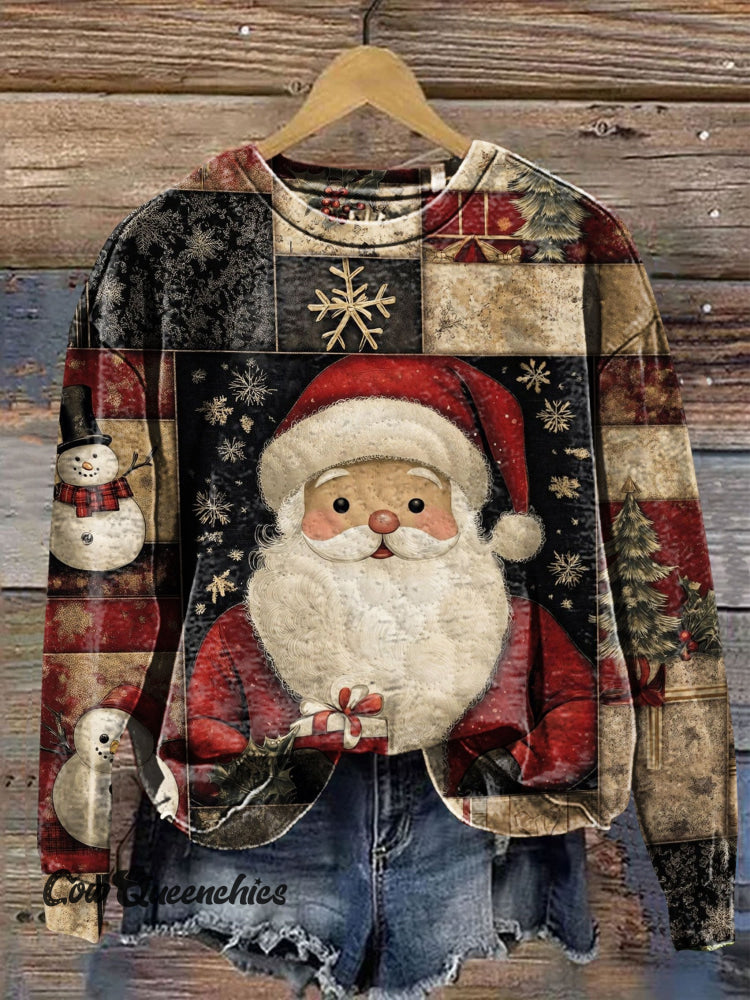 Vintage Santa Art Print Casual Sweatshirt Multicolor / S