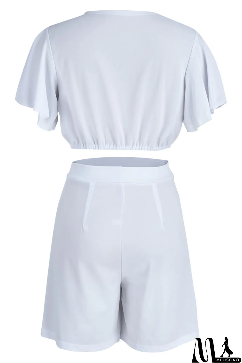 MidiSono - Yellow Casual Solid Patchwork Flounce V Neck Short Sleeve Two Pieces