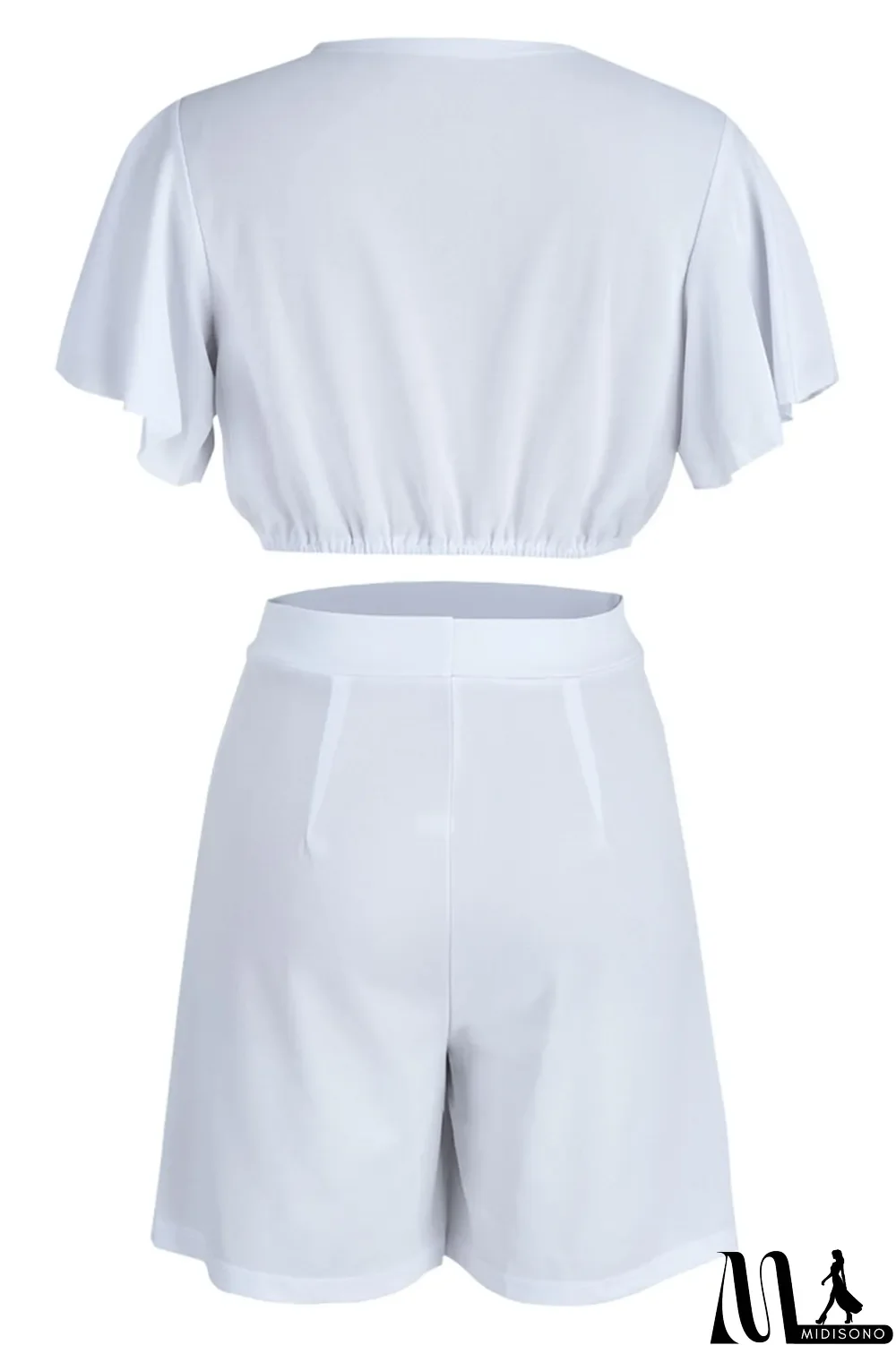 MidiSono - Yellow Casual Solid Patchwork Flounce V Neck Short Sleeve Two Pieces