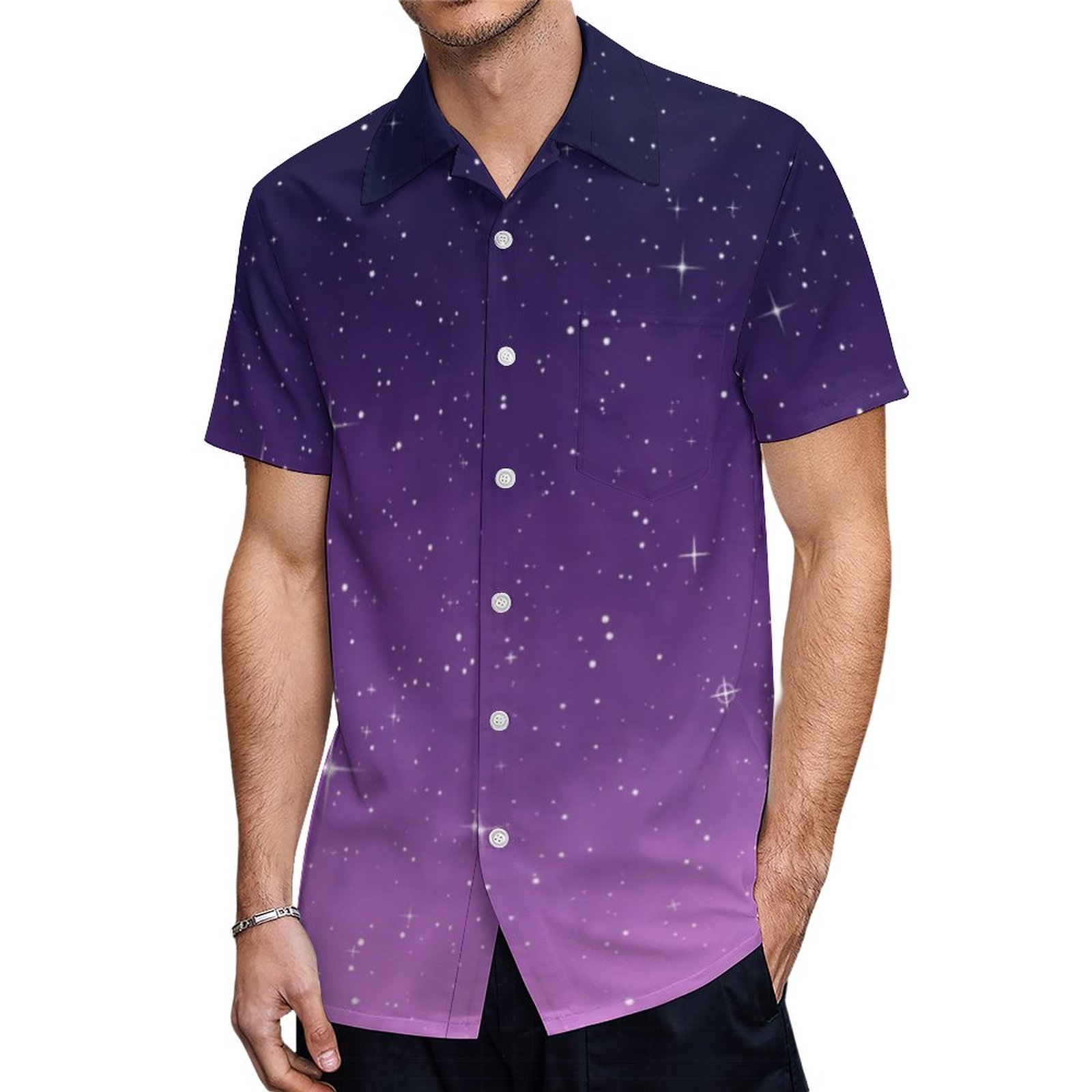 Pink And Purple Galaxy Hawaiian Shirt Mens Button Down Plus Size Tropical Hawaii Beach Shirts