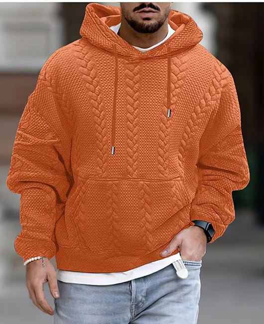Casual Solid Twist Knit Pocket Drawstring Hoodie