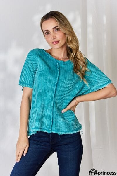 Zenana Oversized Waffle Short Sleeve Top
