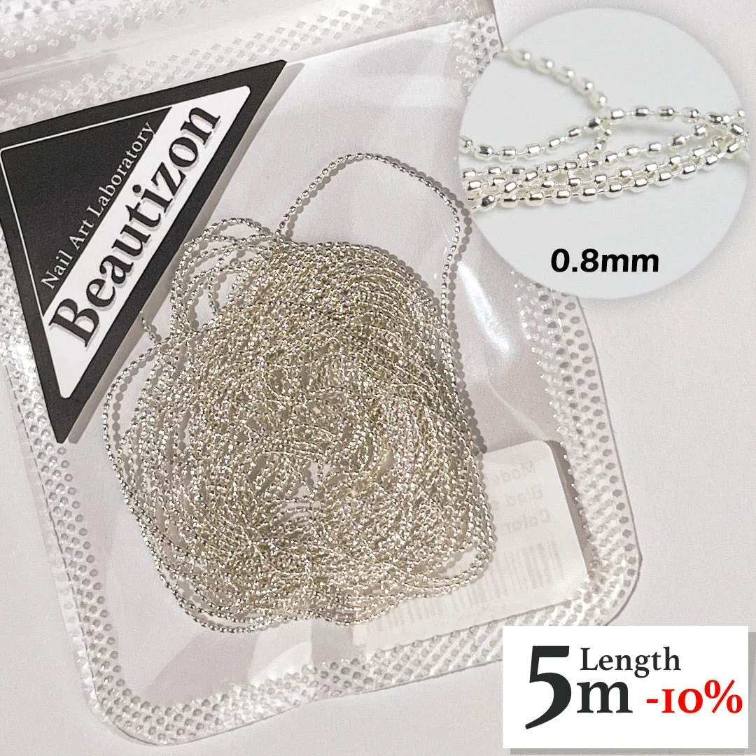 Nail Chain 0.8mm/1.0mm Rose Gold Silver Pixie Stone Decorations Accessory Metal Steel Ball Chain Nail Art Jewelry-Nail Inspo