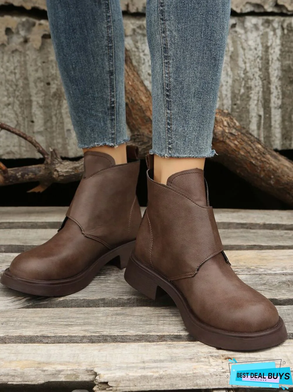 Vintage Hook-and-loop Fastener Combat Boots