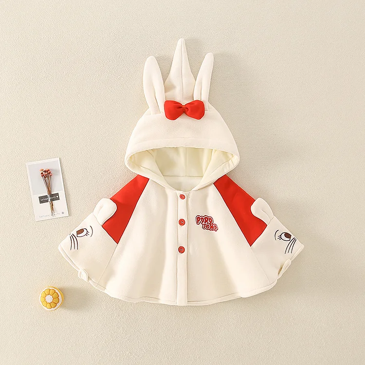 Baby Girl 3D Embroidered Rabbit Hooded Cloak