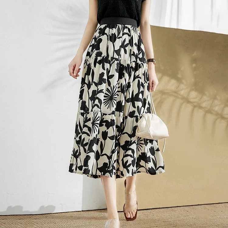 Wearshes Fashion Floral Print A-Swing Skirt