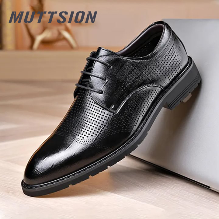 MUTTSION Cowhide Hollow Breathable Business Casual Leather Shoes MUTTSION.COM MUTTSION