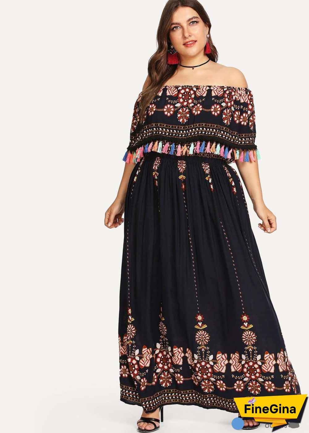 Boho Plus Size Erika Off Shoulder Maxi Dress For Women
