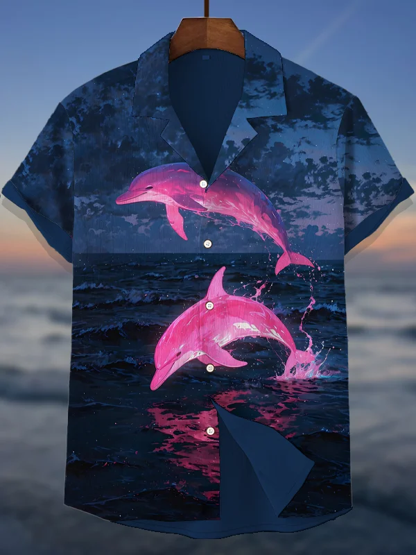 Men's Pink Dolphin Art Print Casual Shirt