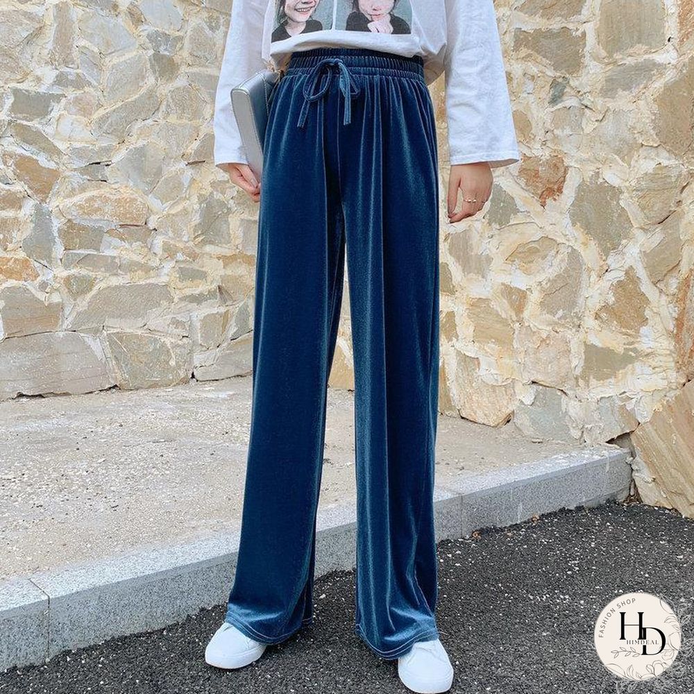 Elastic Waist Plain Loose Velvet Pants