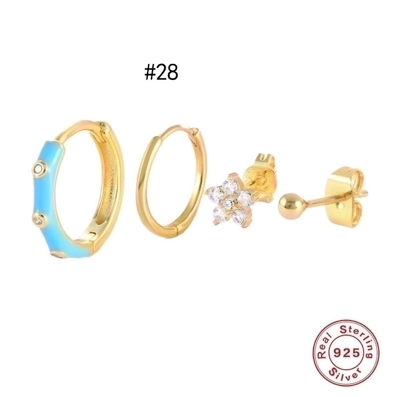 1 Set 925 Sterling Silver Gem Geometric Earrings Ear Studs