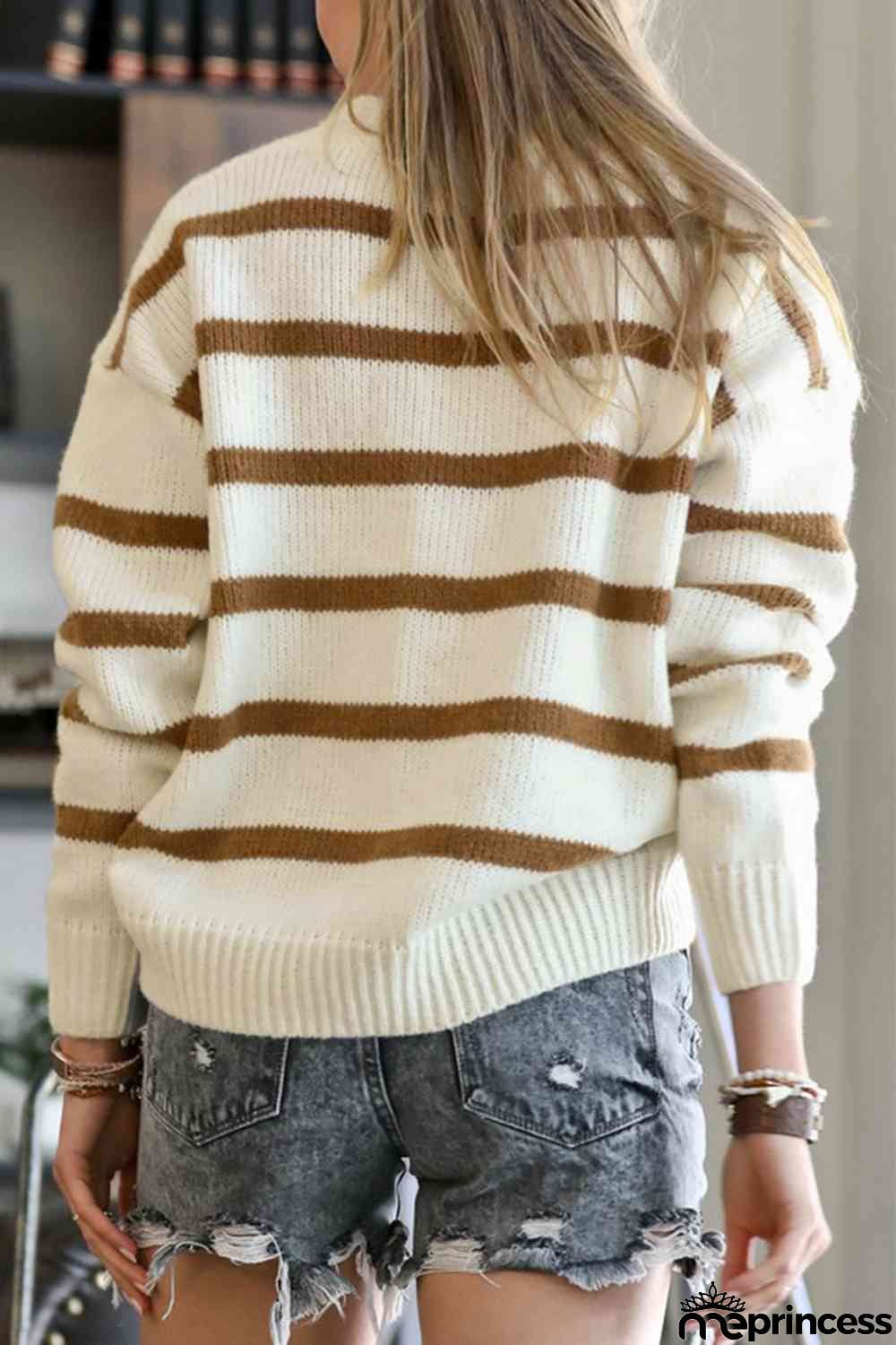 Striped V-Neck Button Down Cardigan