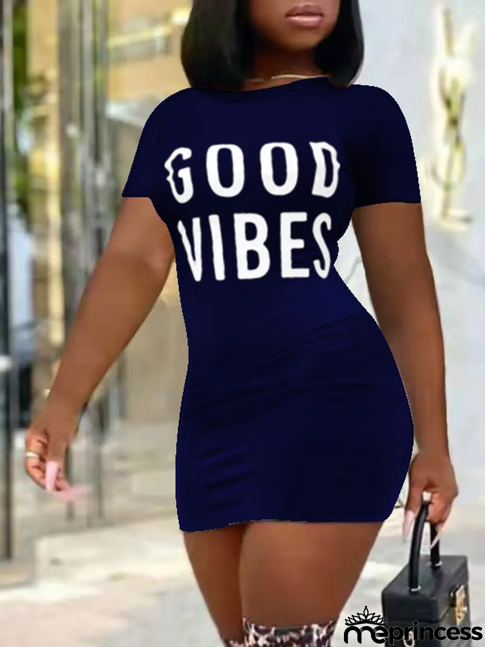 Summer Women Sexy Letter Round Neck Print Dress