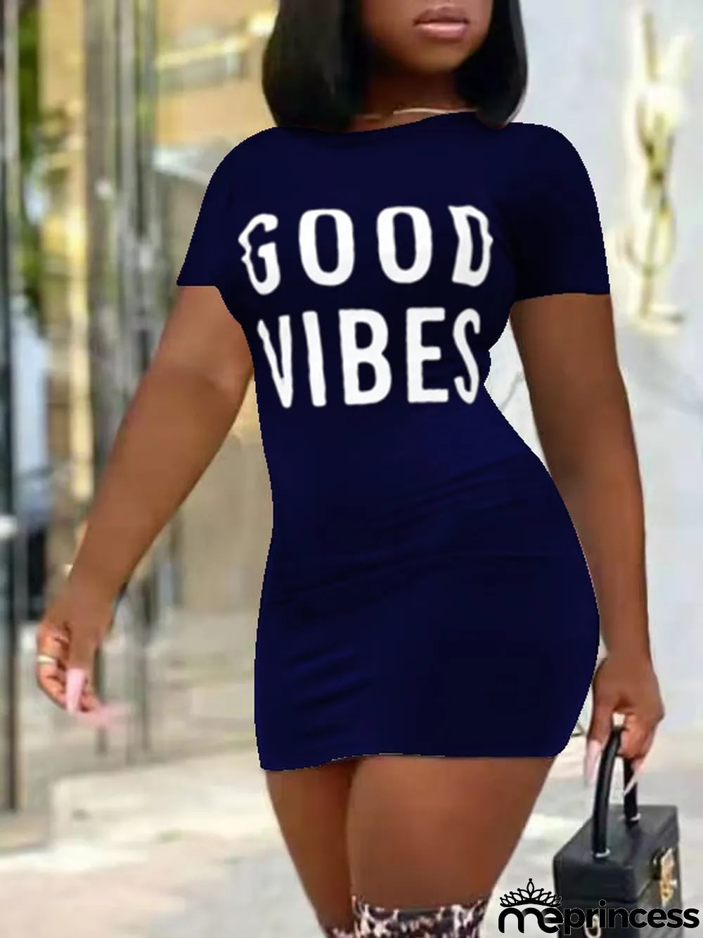 Summer Women Sexy Letter Round Neck Print Dress