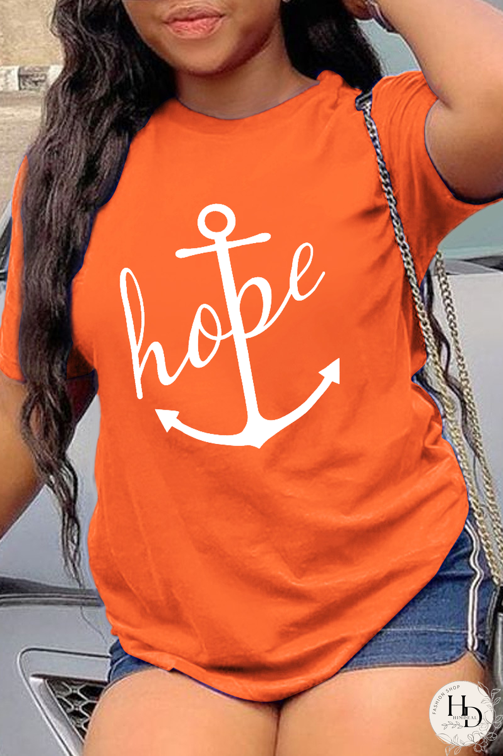 Orange Fashion Street Print Patchwork O Neck T-Shirts