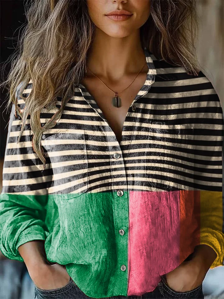Women's Retro Abstract Geometric Print Casual Shirt