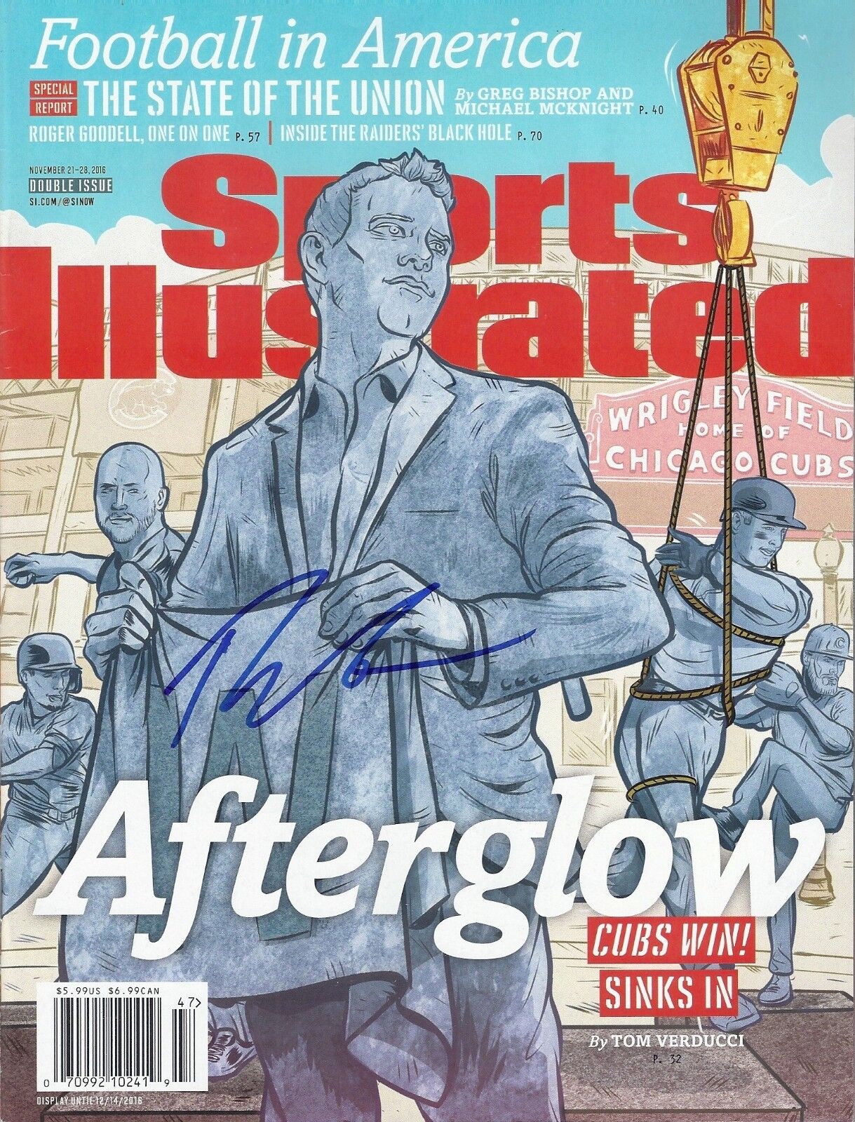 THEO EPSTEIN 'CHICAGO CUBS' 2016 WORLD SERIES SIGNED SPORTS ILLUSTRATED *COA 1