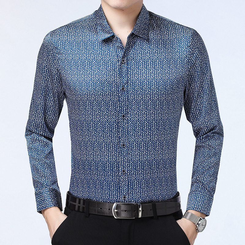 Fitted Blue Long Sleeves Silk Shirt