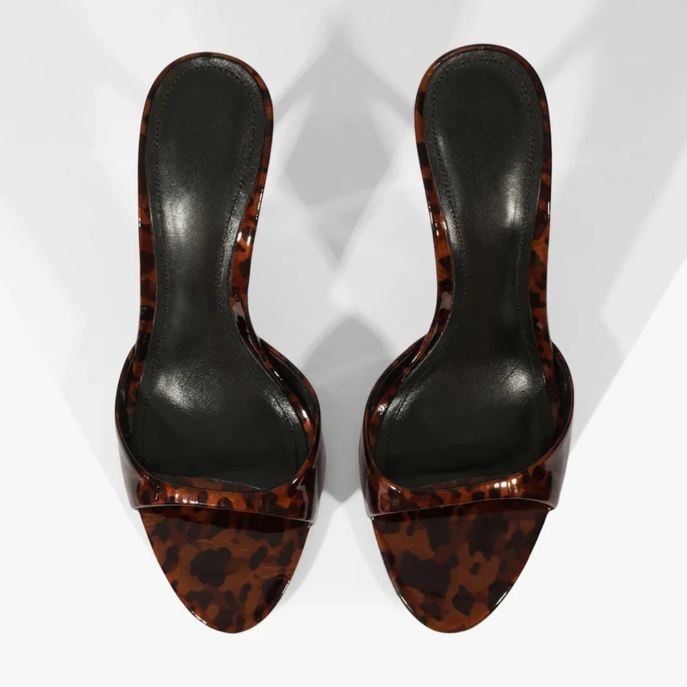 Brown & Black Patent Leather Tortoiseshell Pattern Mule Heels