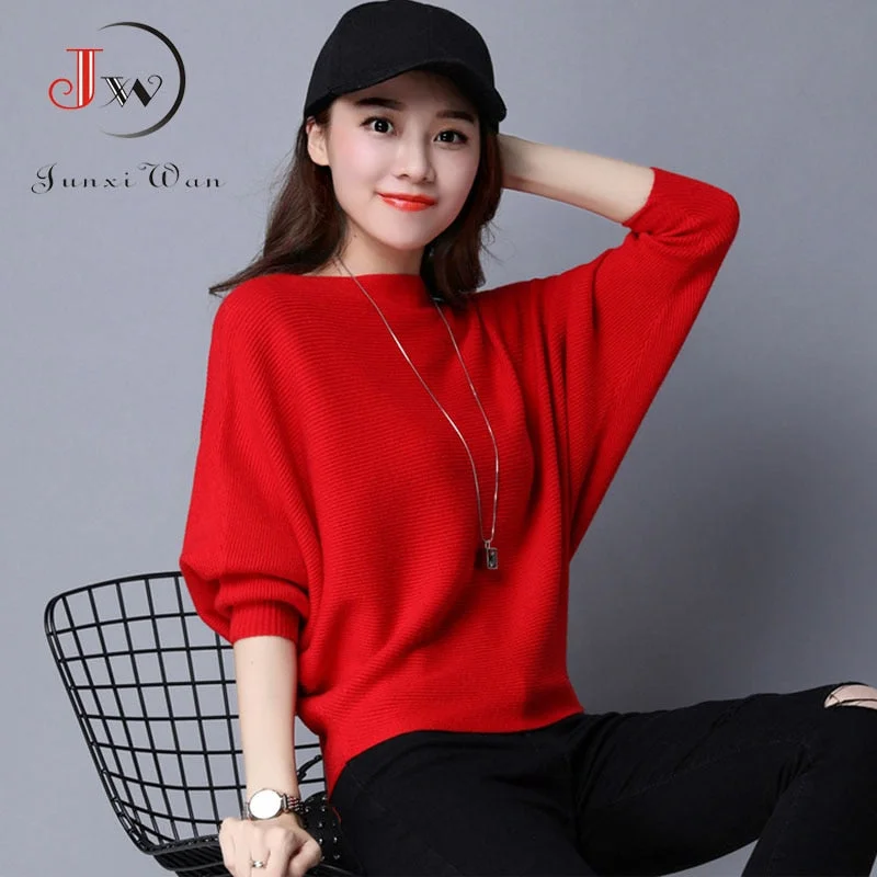 Pull Femme Autumn Winter Women Sweater Batwing Sleeve Jersey mujer Oversized Jumper Slash Neck Women's Knitted Sweaters Coat