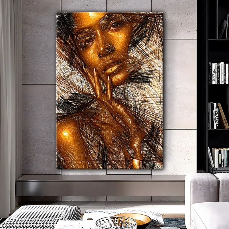 Gold Black Woman Portrait Canvas Wall Art