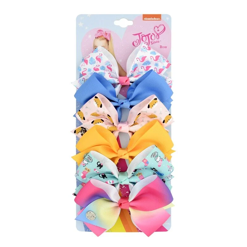 6 Pieces/Set JoJo Bows Jojo Siwa Rainbow Printed Knot Ribbon Bow For Girls Handmade Boutique Hair Clip Children Hair Accessories