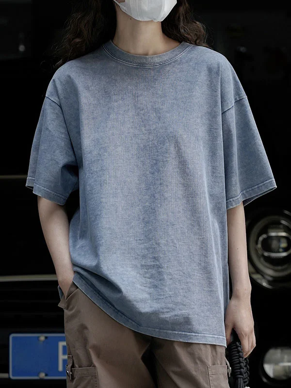 Roomy Short Sleeves Round-Neck T-Shirts Tops