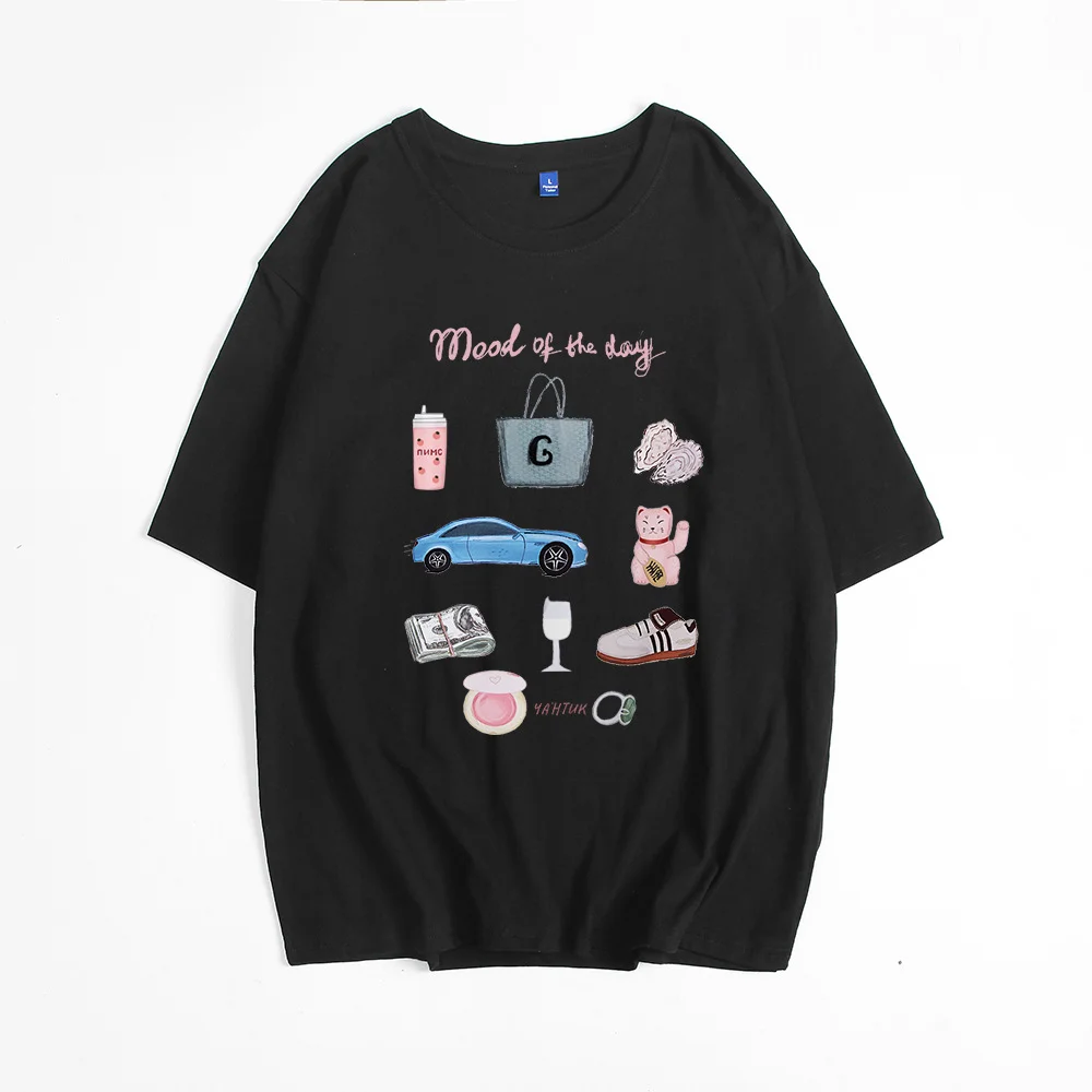 Athvotar Athvotar Hand-Painted Printed T-Shirts For Women's Summer New Loose Round-Neck Cotton Short-Sleeved Tops Ins