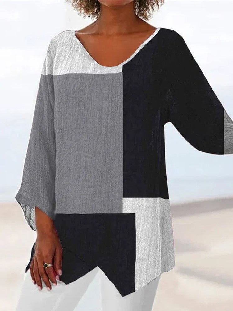 Women Long Sleeve V-neck Stitching Women Tops