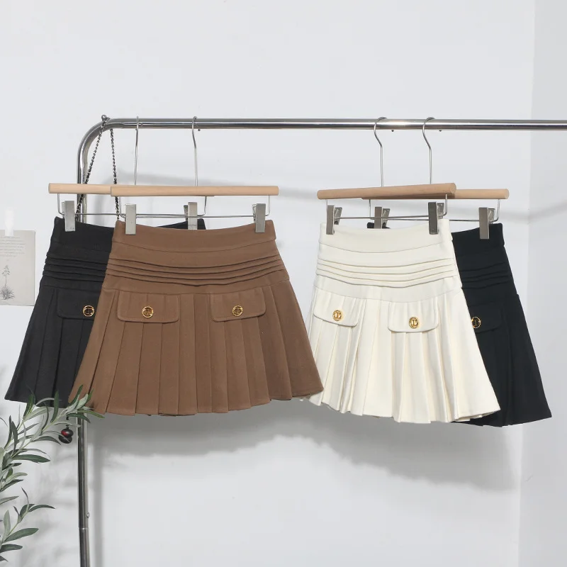 Uveng The Real Shot Of The Hairy Skirt Women's Autumn And Winter High-Waist A Word Small Incense Style Skirt Small Skirt 8262