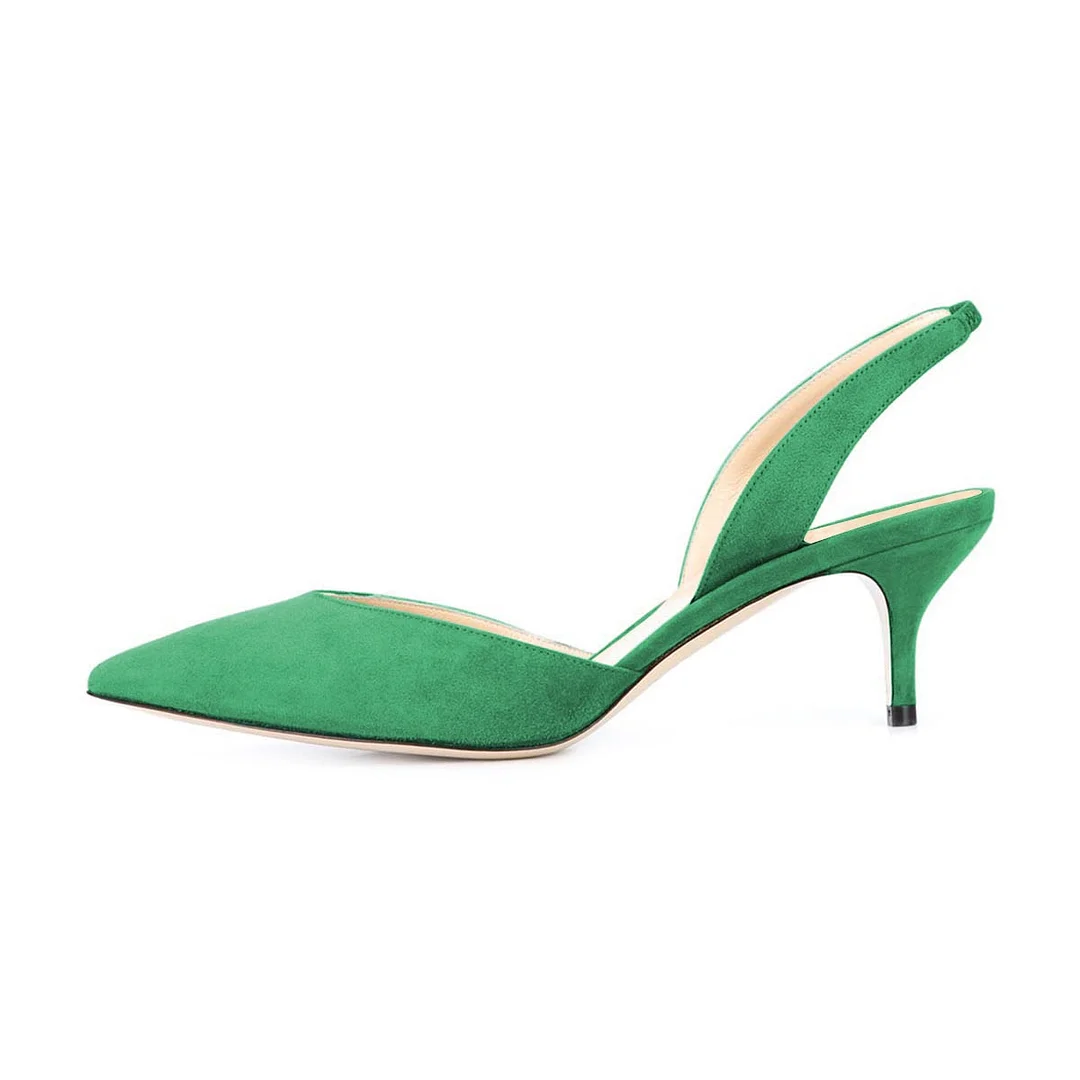 Women's Green Pointed Toe Vegan Suede Dress Slingback Kitten Heels
