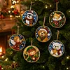 6 Pcs Christmas Wooden Ornaments DIY Pearls Diamond Painting Kit Rhinestone Art Pendants with Hemp Rope for Holiday Tree Decor