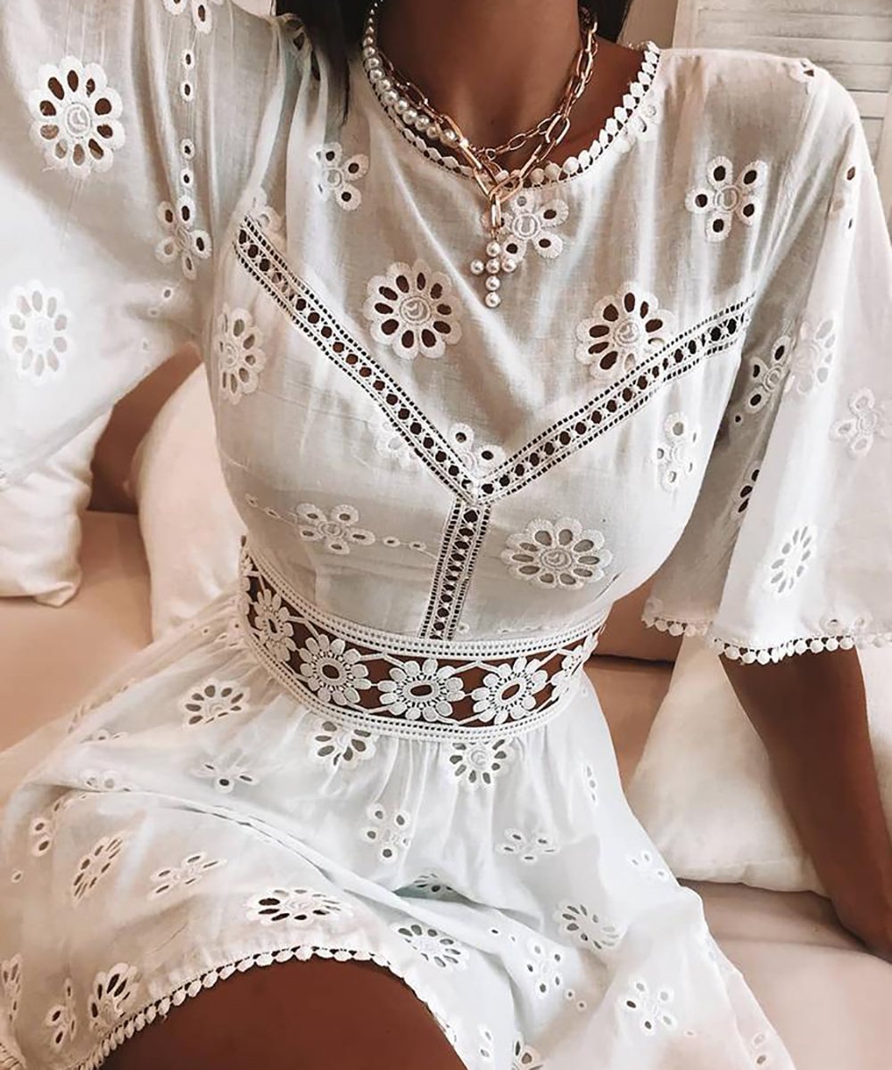 thdmladies Floral Embroidery Cotton Mini Dress thedmladies
