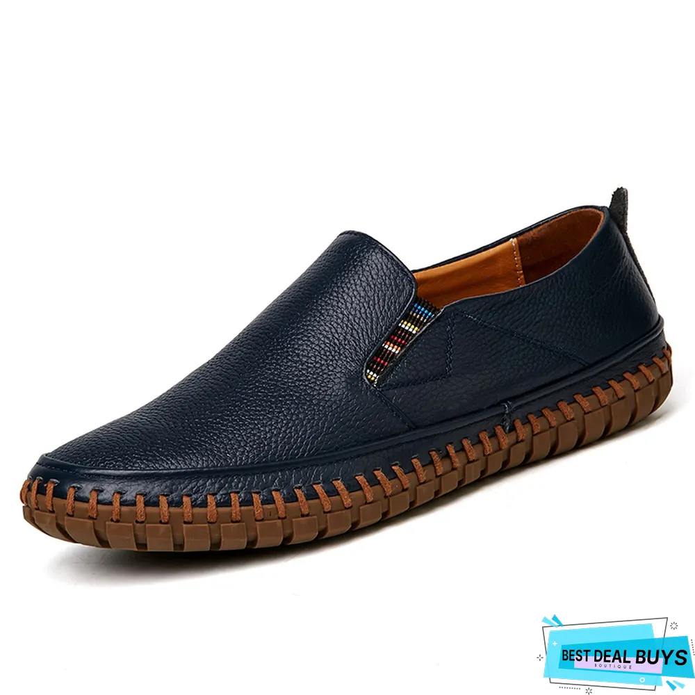 Men Genuine Leather Shoes Slip On Black Shoes Real Leather Loafers