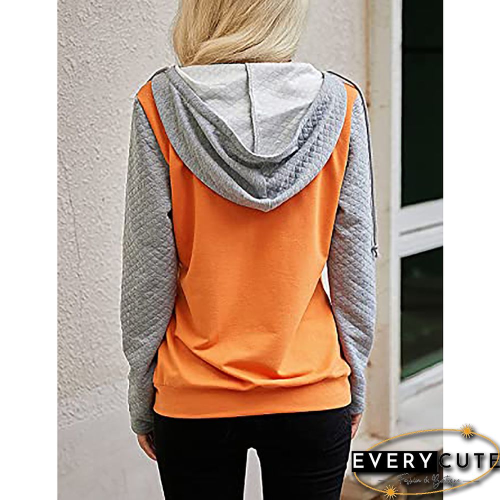 Orange Splice Gray Zipper-up Cotton Blend Hoodie