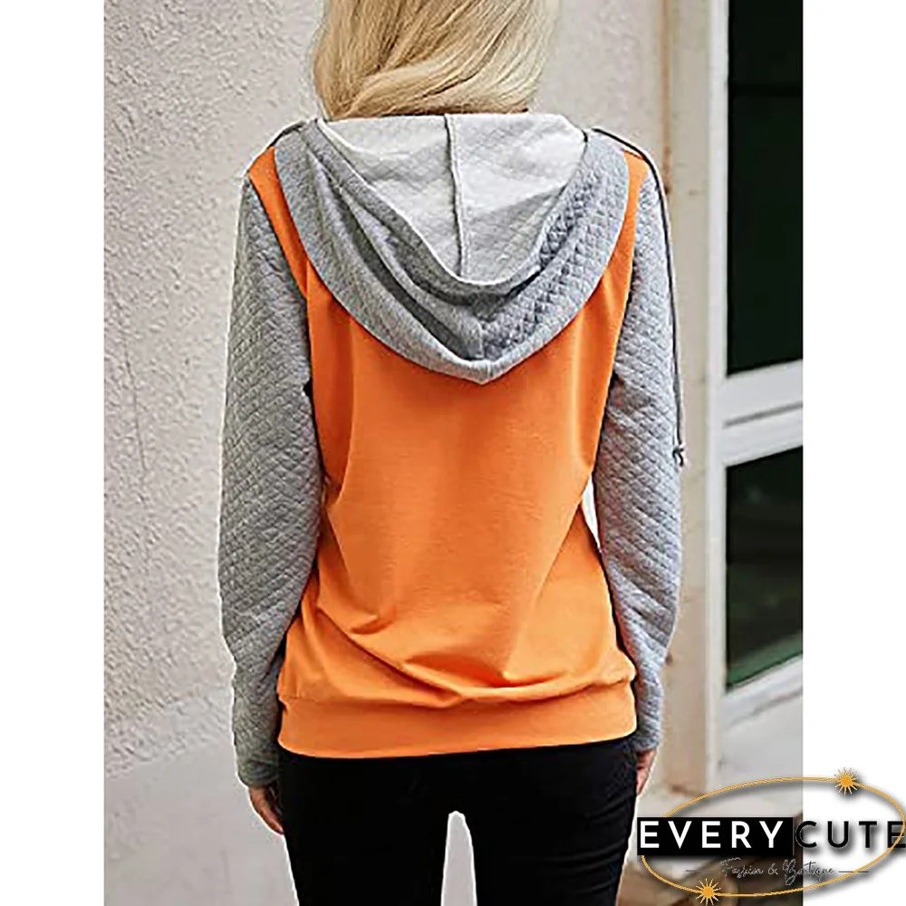 Orange Splice Gray Zipper-up Cotton Blend Hoodie