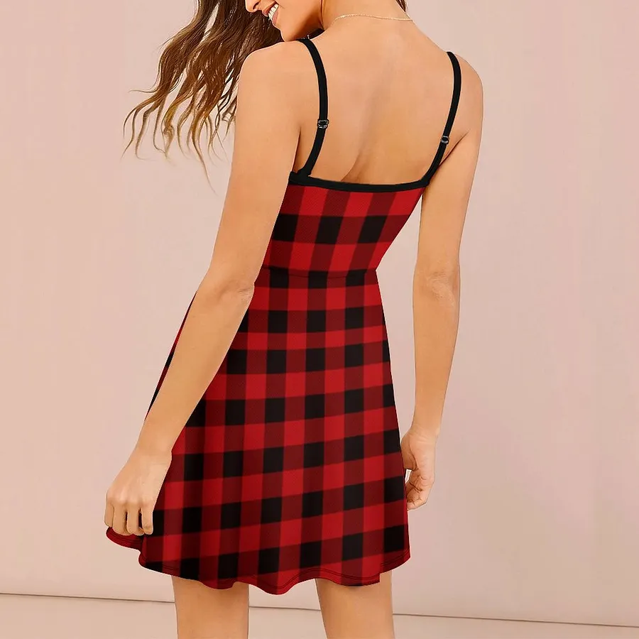 red plaid cami dress Plaid Bodycon Cami Dress With Rib Top In RED WINE