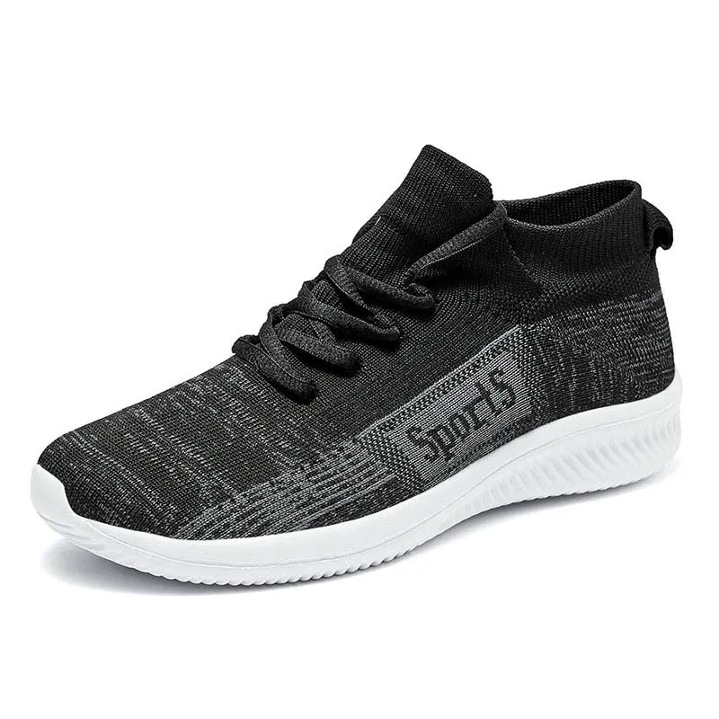 Fashion Light Walking Shoes For Men Weave Slip-on Sneakers Lace Up Breathable Casual Sock No-slip Male Confort Mesh Sport Shoes
