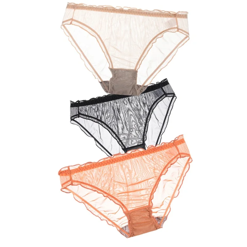 3Pcs Women Sexy Panties Lace Underpants Low-waist Panties Mesh See Through Perspective Briefs Female Fashion Underwear Lingerie