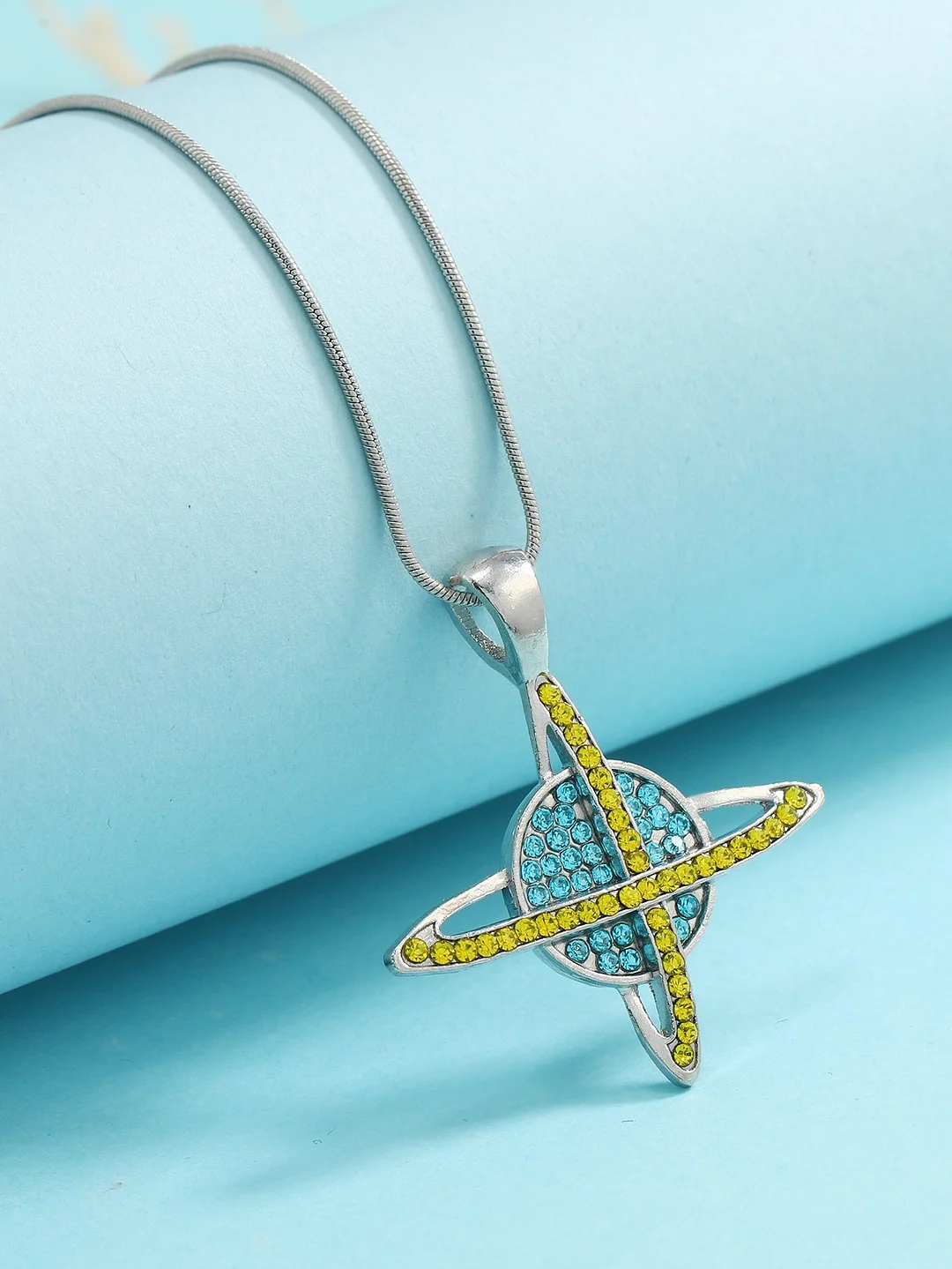 Casual Fun Planet Pattern Full Diamond Pendant Necklace Daily Commuting Matching Jewelry